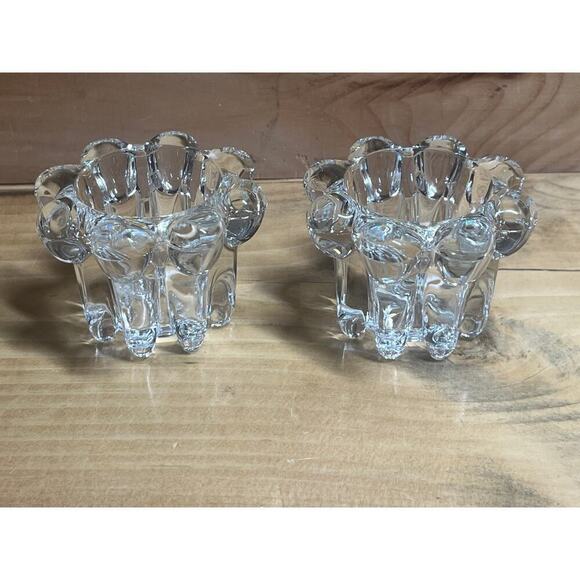 2 Vintage Bubble Glass Clear Candle Holders Marked KIG Indonesia - Picture 1 of 6